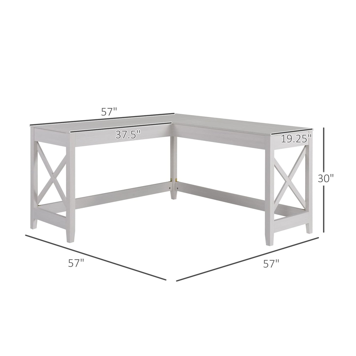 HOMCOM 57" L-Shaped Corner Desk, Computer Home Office Desk and Writing Table, White Wood Grain