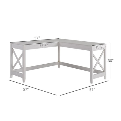 HOMCOM 57" L-Shaped Corner Desk, Computer Home Office Desk and Writing Table, White Wood Grain