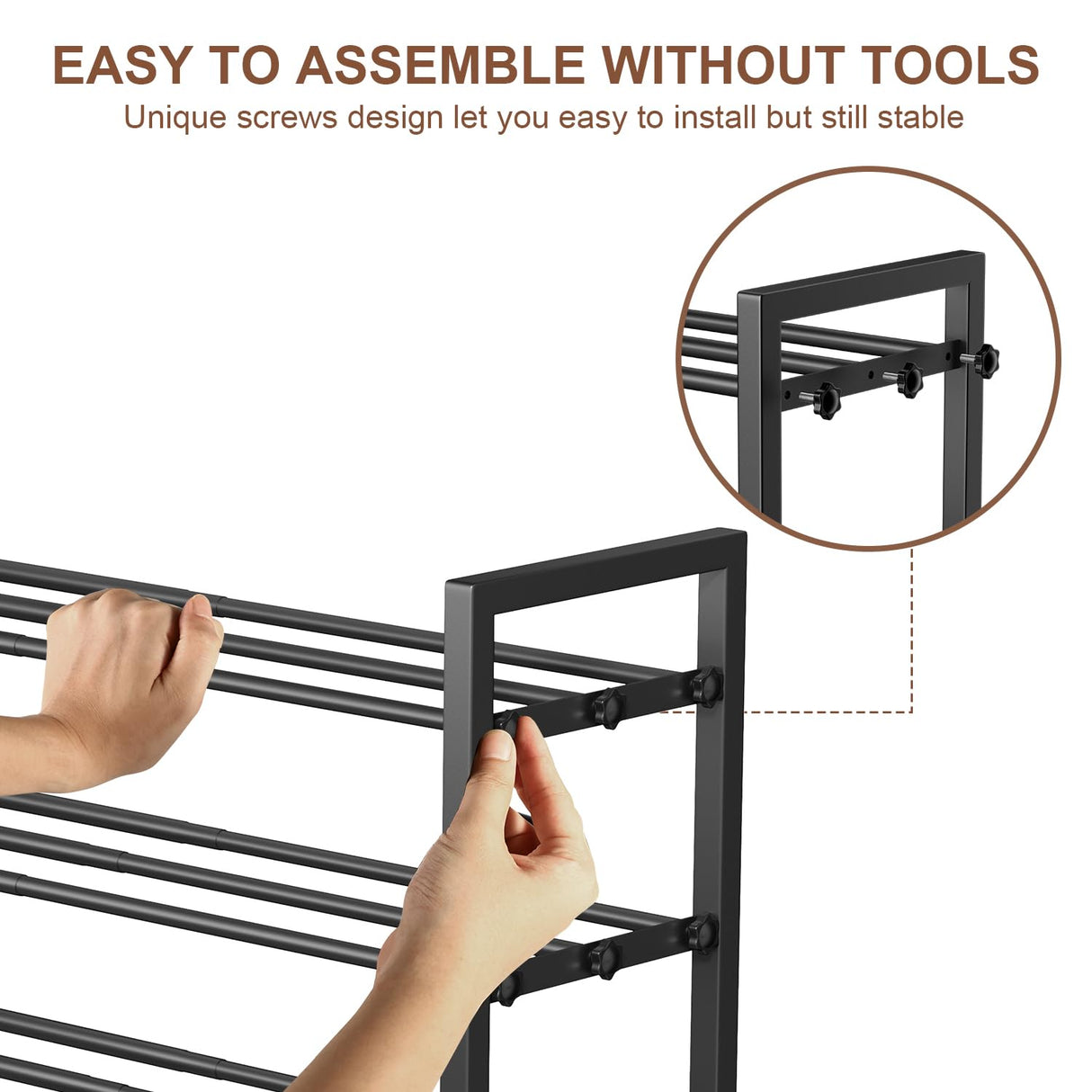 HDDTTZ 3-Tier Expandable Shoe Rack, Adjustable Shoe Shelf Storage Organizer Heavy Duty Metal Free Standing Shoe Rack for Entryway Closet Doorway (Black) HDDTTZ