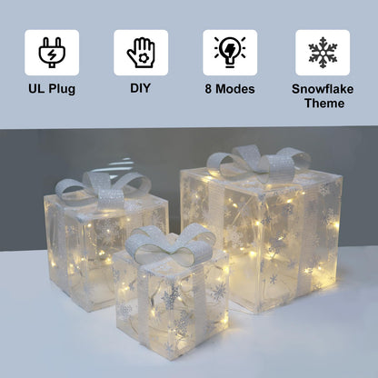 PEMOTech Large Christmas Decorations, Set of 3 Christmas Lighted Gift Boxes LED Light Up Xmas Present Ornament for Outdoor Indoor Christmas Tree, Home Yard Holiday Door, UL Certificate, Warm White