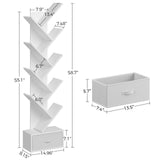 Rolanstar Tree Bookshelf with Drawer, 9 Shelf Bookshelf, Wooden Bookcase Storage Rack for CDs/Movies/Books, Corner Bookshelves, Utility Organizer Shelves for Living Room, Bedroom, White Rolanstar