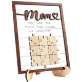 DECEED Mom Puzzle Piece DIY Sign Mother’s Day Puzzle Sign Wooden Table Decor Personalized Mothers Day Puzzle Plaque Gifts, You are The Piece That Holds US Together Customized Puzzle Card DECEED