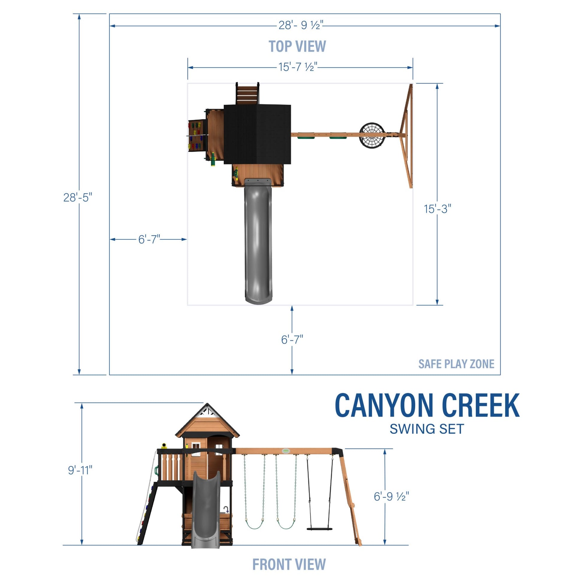 Backyard Discovery Canyon Creek All Cedar Wood Swing Set w/Grey Wave Slide, Playhouse w/Grill, Plastic Food, Picnic Area, Steering Wheel, Two Belt Swings, Rock Climbing Wall, Balcony, Deck, W - WoodArtSupply