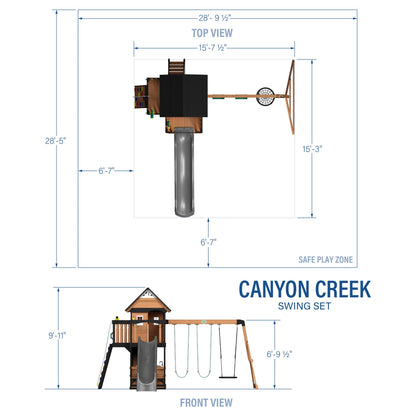 Backyard Discovery Canyon Creek All Cedar Wood Swing Set w/Grey Wave Slide, Playhouse w/Grill, Plastic Food, Picnic Area, Steering Wheel, Two Belt Swings, Rock Climbing Wall, Balcony, Deck, W - WoodArtSupply