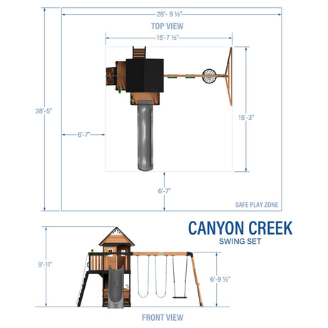 Backyard Discovery Canyon Creek All Cedar Wood Swing Set w/Grey Wave Slide, Playhouse w/Grill, Plastic Food, Picnic Area, Steering Wheel, Two Belt Swings, Rock Climbing Wall, Balcony, Deck, Web Swing Backyard Discovery