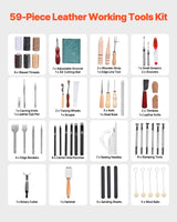 VEVOR Leather Working Tools Kit, 59 PCS Leather Craft Tools with Portable Canvas Storage Bag, Engraving Punching Sewing Stamping Sanding Tools, Ideal for Beginners DIY Enthusiasts and Professionals VEVOR