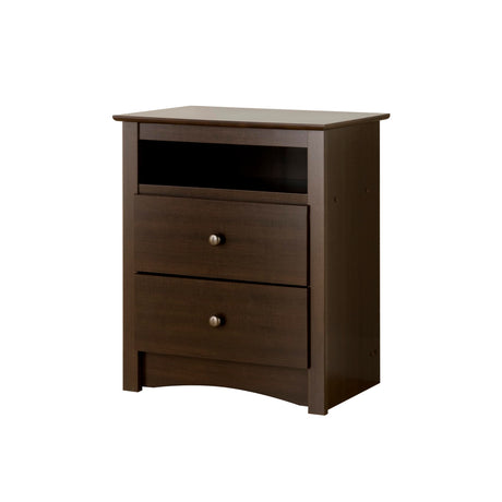 Prepac Sonoma 2 Drawer Nightstand: Elegant Bedroom Furniture, Bedside Table with Open Shelf, 23.25"W x 16"D x 28"H, Espresso Prepac