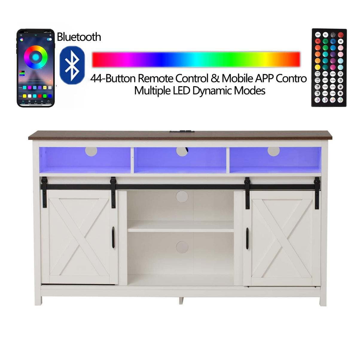 Vinctik 6&Fox 57In Wooden Farmhouse Entertainment Center for 60/65 inch TV,Double Layer Storage Farmhouse TV Stand,Double-Row Sockets with Wood Sliding Barn Door TV Stand(Double Layer White) Vinctik 6&Fox