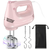 GUALIU Electric Hand Mixer with Stainless Steel Whisk, Dough Hook Attachment and Storage Bag, Handheld Mixer for Baking Cakes, Eggs, Cream Food Mixers. Turbo Boost /5 Speed Kitchen Blender PINK GUALIU