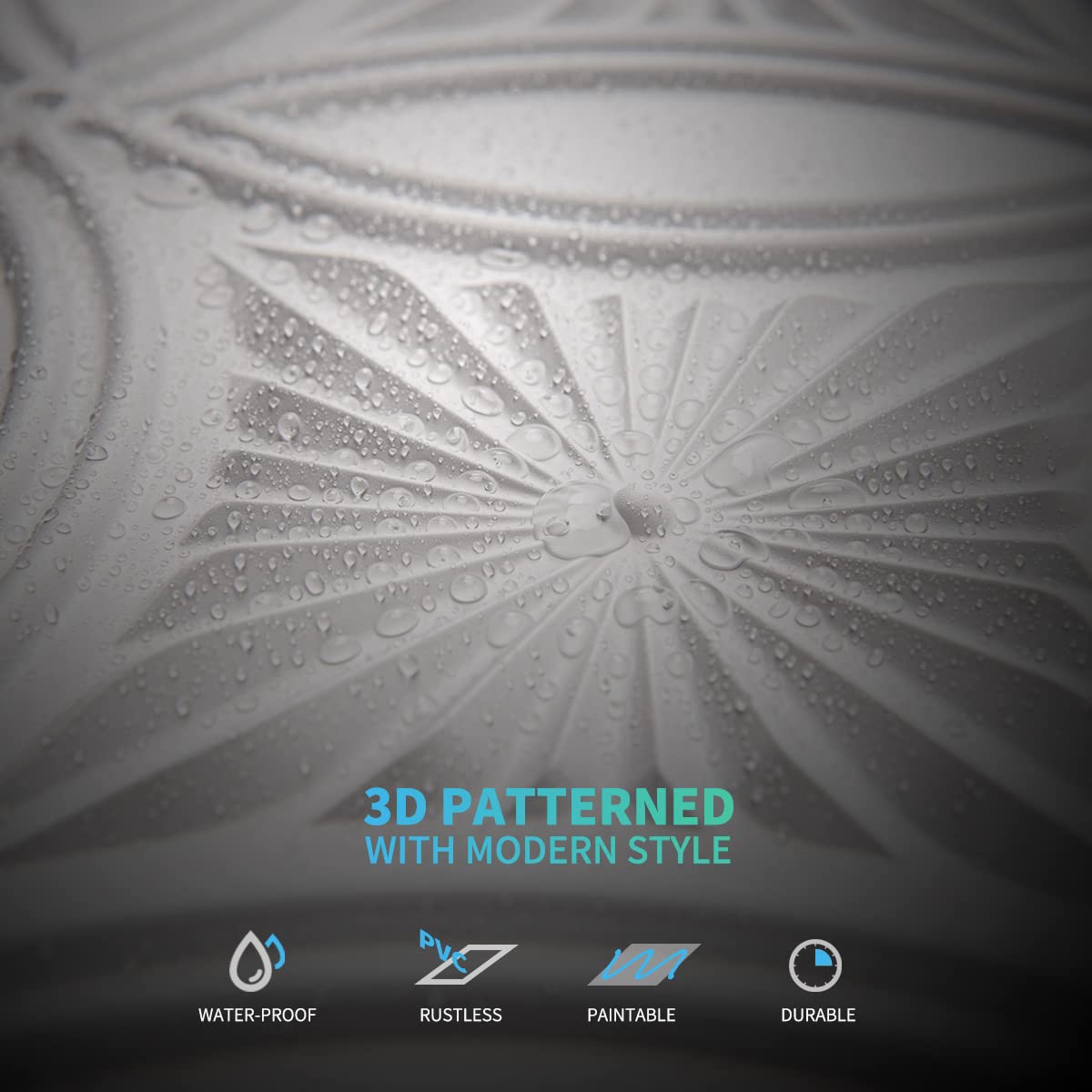 Art3d Decorative PVC Drop Ceiling Tile 2ft x 2ft in White,Glue up Ceiling Panel 24 x 24in.12pcs Art3d