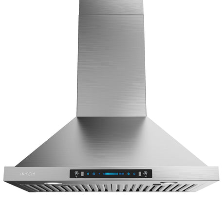 IKTCH 30-inch Wall Mount Range Hood 900 CFM Ducted/Ductless Convertible, Kitchen Chimney Vent Stainless Steel with Gesture Sensing & Touch Control Switch Panel, 2 Pcs Adjustable Lights(IKP02-30'') IKTCH