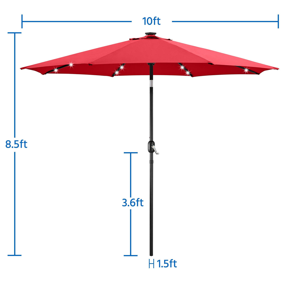 Yaheetech 10FT Solar Powered Patio Umbrella - UV Protection Market Table Umbrella w/ 32 LED Lights & Push Button Tilt & Crank Lift System for Garden/Lawn/Deck/Backyard/Pool,Red Yaheetech
