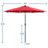 Yaheetech 10FT Solar Powered Patio Umbrella - UV Protection Market Table Umbrella w/ 32 LED Lights & Push Button Tilt & Crank Lift System for Garden/Lawn/Deck/Backyard/Pool,Red Yaheetech