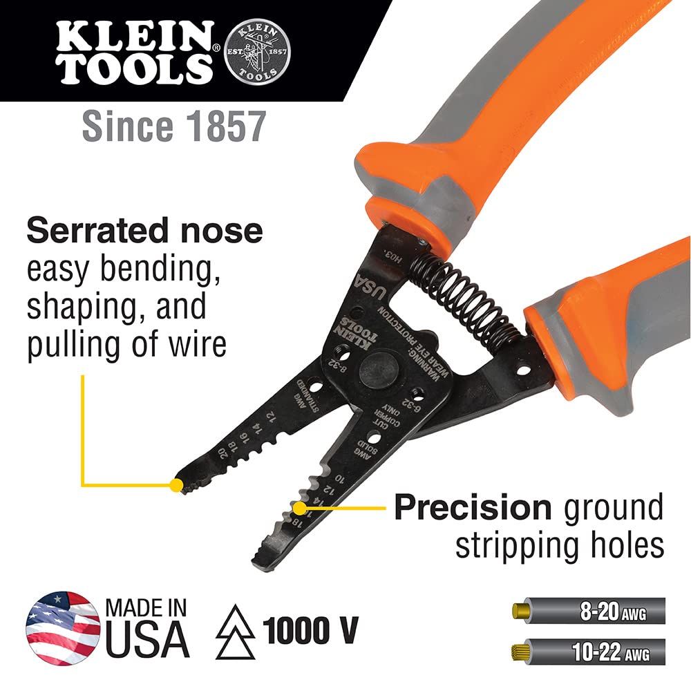 Klein Tools 9421R 1000V Insulated Plier Tool Set with 3 Pairs of Pliers, Cable Cutter, Wire Stripper, and 2 Screwdrivers, 7-Piece Klein Tools