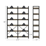 Seventable 6-Tier Industrial Wood and Metal Bookshelf with 4 Hooks – Rustic Grey Display Rack Seventable