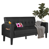 AILEEKISS 62" Loveseat Couches Upholstered Leather Love Seat Sofas Couch with 2 USB, Cup Holders, Side Pocket, Mid-Century Modern Tufted Sofa for Living Room,Office,Bedroom,Apartment (Black, 2-Seat) AILEEKISS