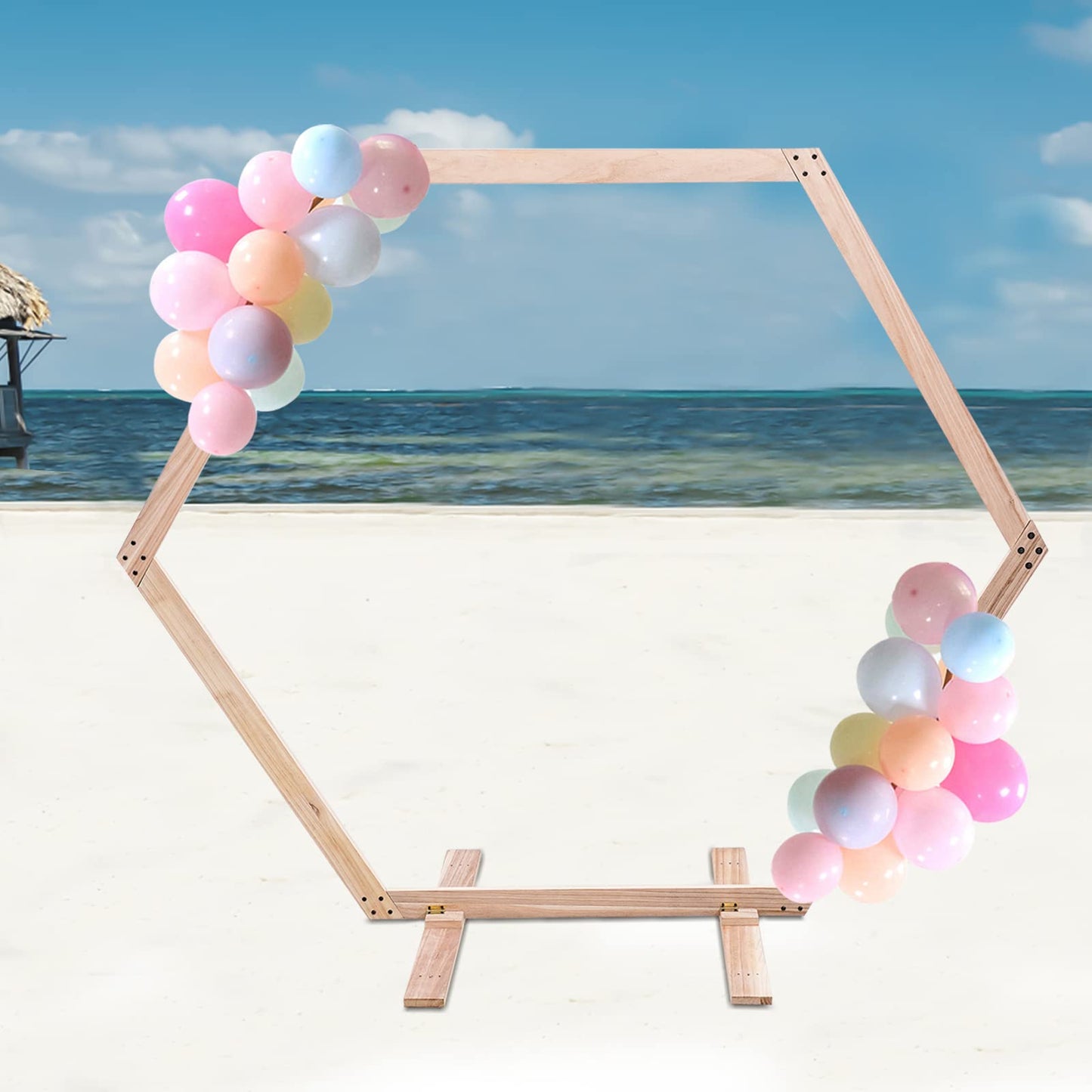 Wooden Wedding Arch for Ceremony, 2.33 * 2.25m/7.6 * 7.4ft Hexagon Backdrop Arch Stand for Wedding Ceremony Gorgeous Wedding Arbor Rustic Arch Decorations for Garden Wedding, Partie - WoodArtSupply