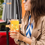 Joyclub 12 Pack Sublimation Glass Cups Blanks with Bamboo Lid 16 OZ Frosted Glass Beer Cans Mason Jar for Iced Coffee Juice Soda Drinks Joyclub