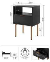 AEPOALUA Nightstand,Small Bedside Table with Gold Frame,Black Night Stand,Bedside Furniture,End Table,Side Table with Drawer and Shelf for Bedroom,Living Room (Modern-Stripe, Black) AEPOALUA