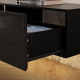 AIEGLE Floating TV Stand Wall Mounted, High Gloss Entertainment Center with 3 Drawers & 16-Color LED Lights, Modern TV Cabinet Console Shelf, Black 63" W AIEGLE
