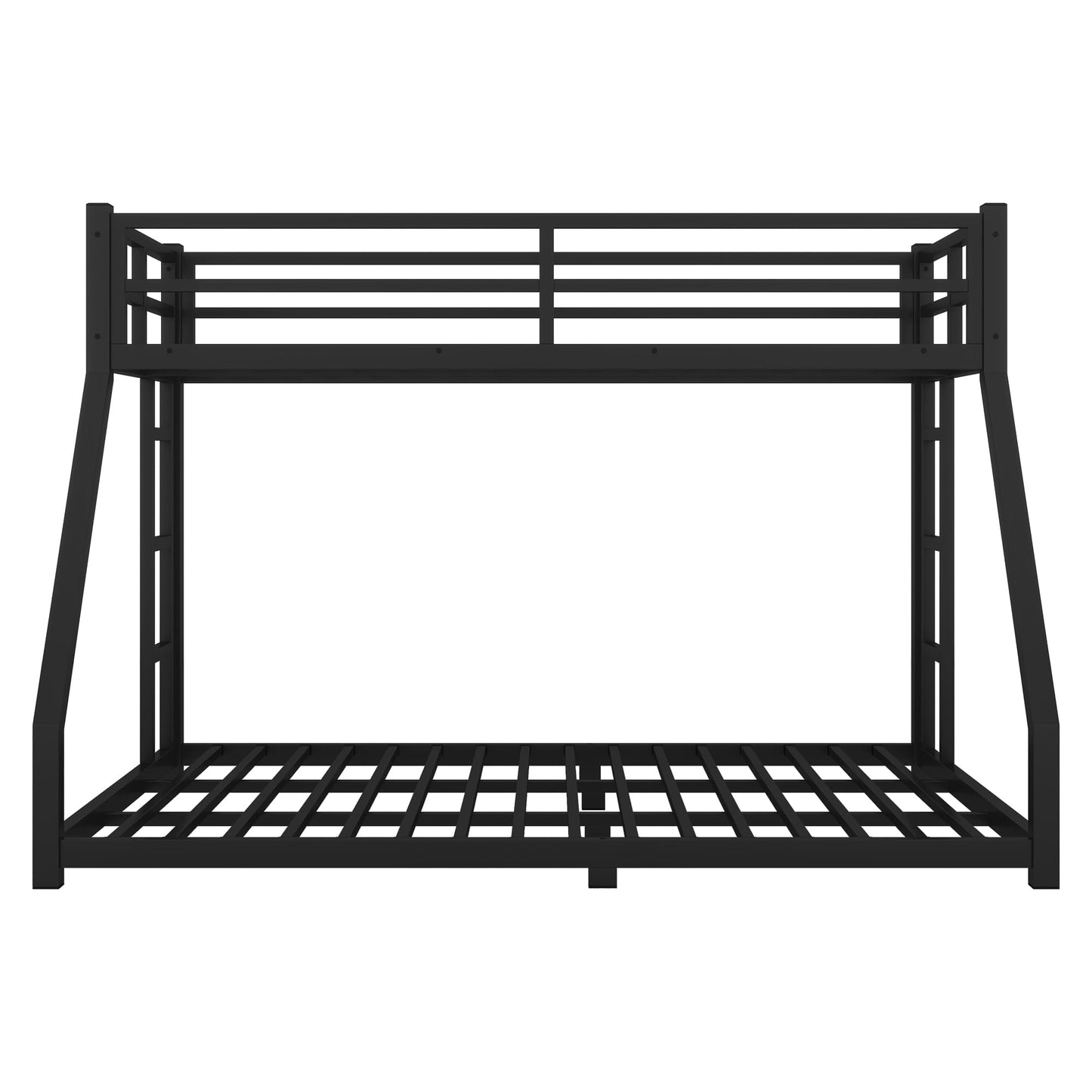 PVWIIK Twin XL Over Queen Bunk Bed with Full Length Guardrail & Ladders,Heavy Duty Metal Low Bunk Bed Frame for Adults, Teens, Kids,No Box Spring Needed,Black