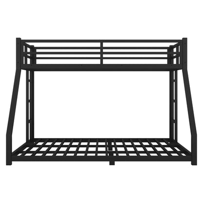 PVWIIK Twin XL Over Queen Bunk Bed with Full Length Guardrail & Ladders,Heavy Duty Metal Low Bunk Bed Frame for Adults, Teens, Kids,No Box Spring Needed,Black