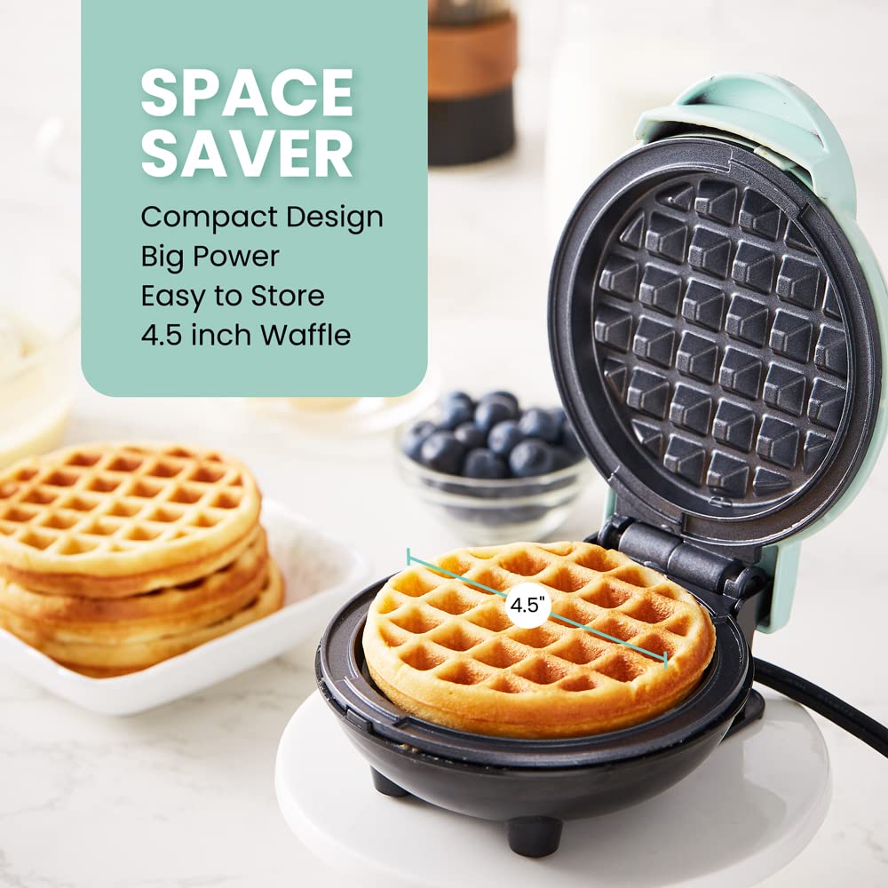 Elite Gourmet EWM015M Electric Nonstick 4.5-inch Mini Waffle Maker, Belgian Waffles, Compact Design, Hash Browns, Keto, Snacks, Sandwich, Eggs, Easy to Clean, Mint Elite Gourmet