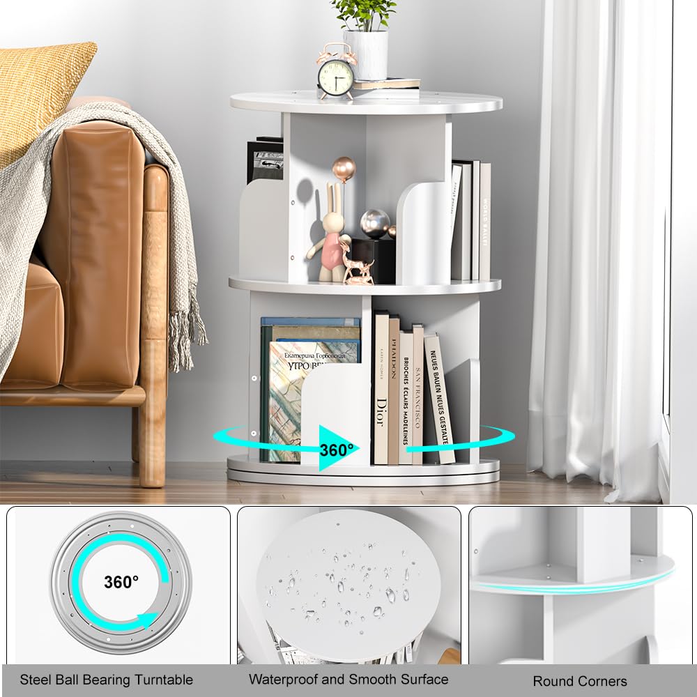 Nidouillet 2-Tier Rotating Bookshelf - Stylish White 360° Swivel Bookcase for Home and Office Nidouillet