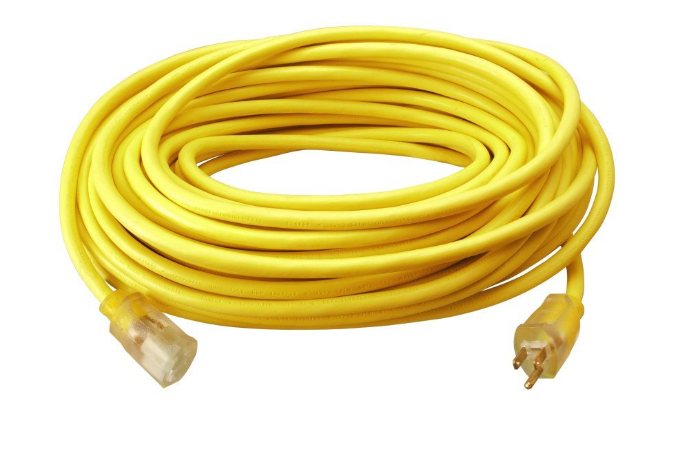 Southwire Outdoor Extension Cord, 100 Ft, 12 gauge 3 prong, Heavy Duty, SJTW Cord, Yellow, 2589 - WoodArtSupply