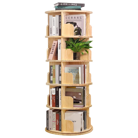 EQWZUPD Rotating Bookshelf Tower with Mortise and Tenon Design – 2/3/4/5 Tier Spinning Bookcase Organizer, Round Wood Book Shelf for Kids & Adults, Natural Wood Finish 5 Tier EQWZUPD