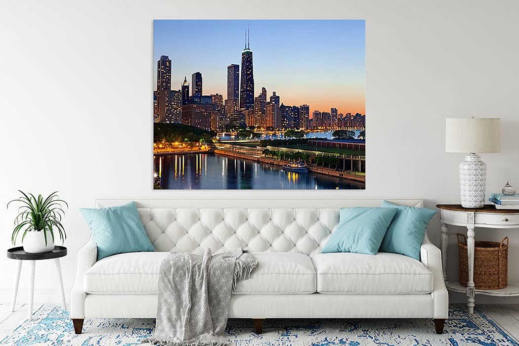 Diamond Painting Adult Painting Kits Chicago Chicago Skyline Downtown Skyline at Dusk Home Bedroom Living Room Art Wall Decoration 12"x16" Puzzle art
