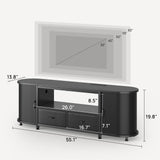 Rolanstar TV Stand for 55 60 inch TV, Entertainment Center with Power Outlet and LED, 2 Fabric Drawers TV Console with 2 Cabinet, Open Shelf, Sliding Door, Media Console for Bedroom/Living Room Rolanstar