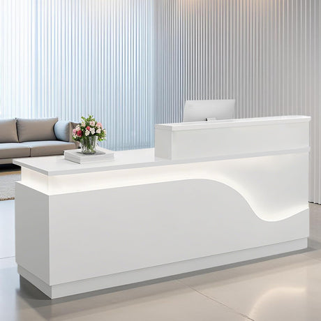 STLWR Modern Reception Desk with Locking Drawers, of Multi-Layer Solid Wood, Three-Color LED Light Strip & File Cabinet, Office Display Counters Retail Reception Desk (All White-Left, 63") Generic