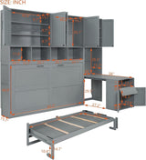 Virubi Twin Horizontal Murphy Bed with Desk and Wardrobe Closet,Wood Twin Folding Murphy Wall Bed with Storage Shelves Cabinets and Drawers for Adult (Grey) Virubi