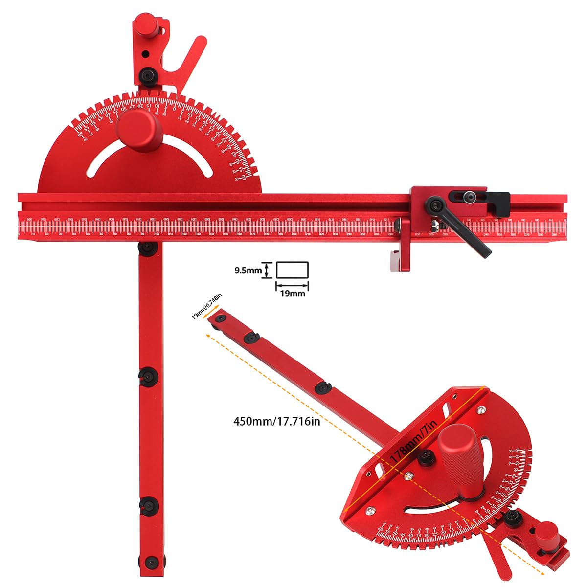 Table Saw Precision Miter Gauge System - For 30mm or 45mm T Track, With Miter Gauge Fence & Bar - Miter Gauge for Table Saw VBESTLIFE