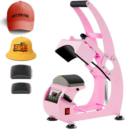 UOKRR Hat Heat Press, Hat Press Heat Machine for Caps with LCD Control, Hat Heat Press Machine with 2pcs Interchangeable Platens & Caps Stretcher for Vinyl, Sublimation, Heat Transfer (Pink)