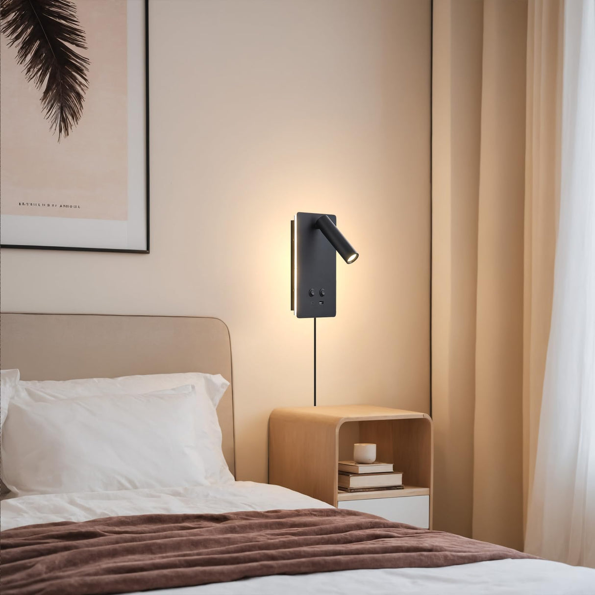 LED Reading Light Wall Mounted Lamp with 3 Brightness Dimmable & USB C+A Ports, Black Bedside Wall Lamps for Bedroom, Wall Sconce with Switch, Bed Lights for Headboard, Hotel, Bunk Bed, Dorm MOLUOLA LIGHTING