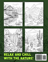 Nature Coloring Book: 104 Pages with Stunning Landscapes from All Around The World for Relaxation, Mindfulness, Anti-Stress WoodArtSupply