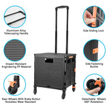 FELICON SELORSS Foldable Utility Cart Folding Portable Rolling Crate Handcart with Heavy Duty Telescoping Handle Collapsible 4 Rotate Wheels for Travel Shopping Move Luggage Office Use(Black+Black) FELICON