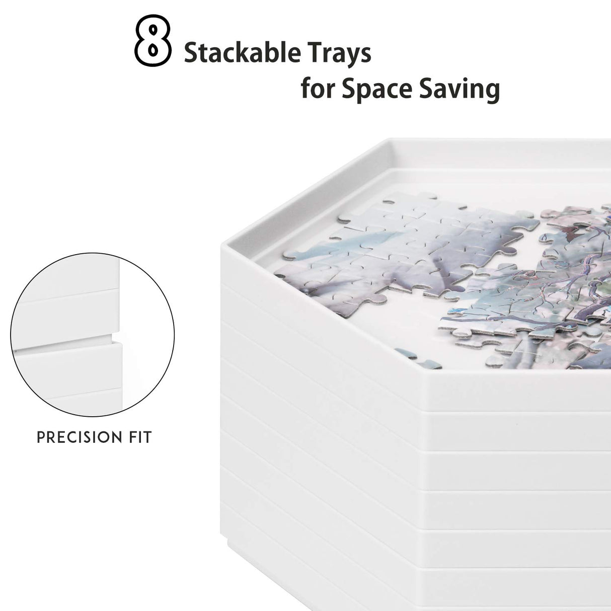 Becko US Stackable Puzzle Sorting Trays Jigsaw Puzzle Sorters with Lid Puzzle Accessory for Puzzles Up to 1500 Pieces, 8 Hexagonal Trays (White) Becko US