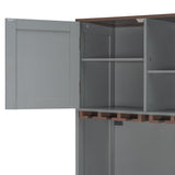 Merax Murphy Bed with Storage Cabinet, Wine Rack, Glass Holder, Drawers and Multi-Color LED Strip, Queen Size, Gray Merax