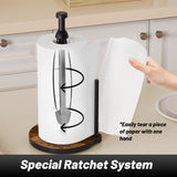 VEHHE Paper Towel Holder Countertop, One-Handed Tearing Wood Paper Towel Holder Farmhouse with Ratchet System and Suction Cups, Stainless Steel Paper Towel Holders for Bathroom and Kitchen VEHHE