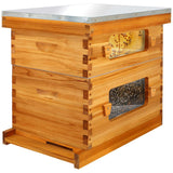 Honey Lake Bee Hive with Windows, 8 Frame Langstroth Complete Beehive Starter Kit Dipped in 100% Beeswax with Beehive Frames and Waxed Foundations (1 Deep Brood Bee Hive Box & 1 Medium Super Bee Box) Honey Lake