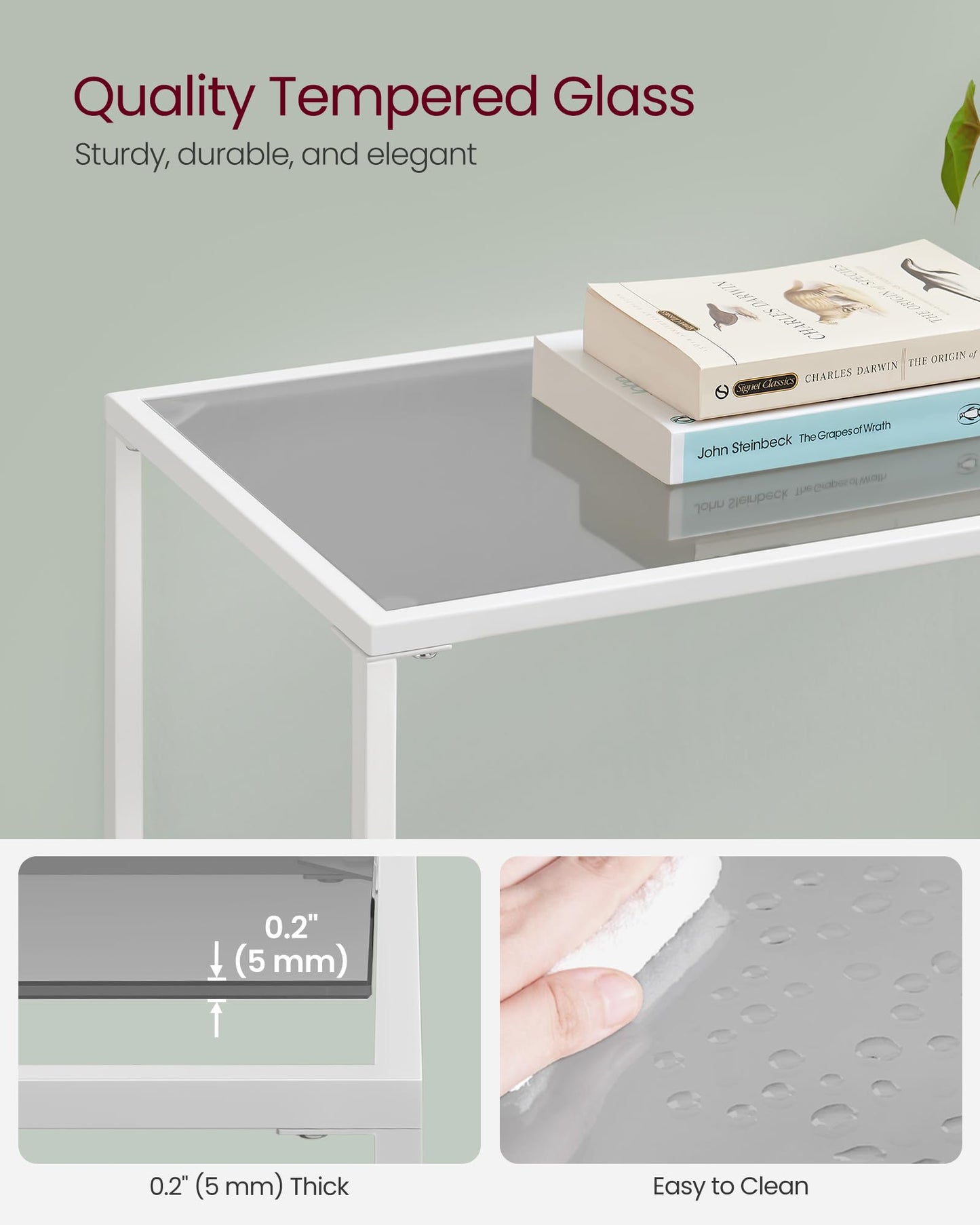 VASAGLE Entryway Table, Console Table, Tempered Glass Tabletop, Modern Sofa Table, Easy Assembly, with Adjustable Feet, for Living Room, Entryway, Pearl White and Slate Gray ULGT026W01