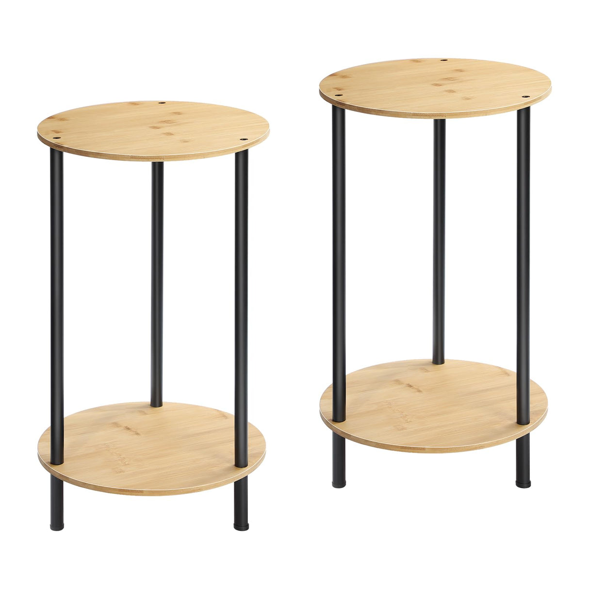 MOOACE End Tables Set of 2, Small Side Table, 2-Tier Round Nightstand Sofa Table Coffee Table with Bamboo Storage Shelves for Living Room, Bedroom MOOACE