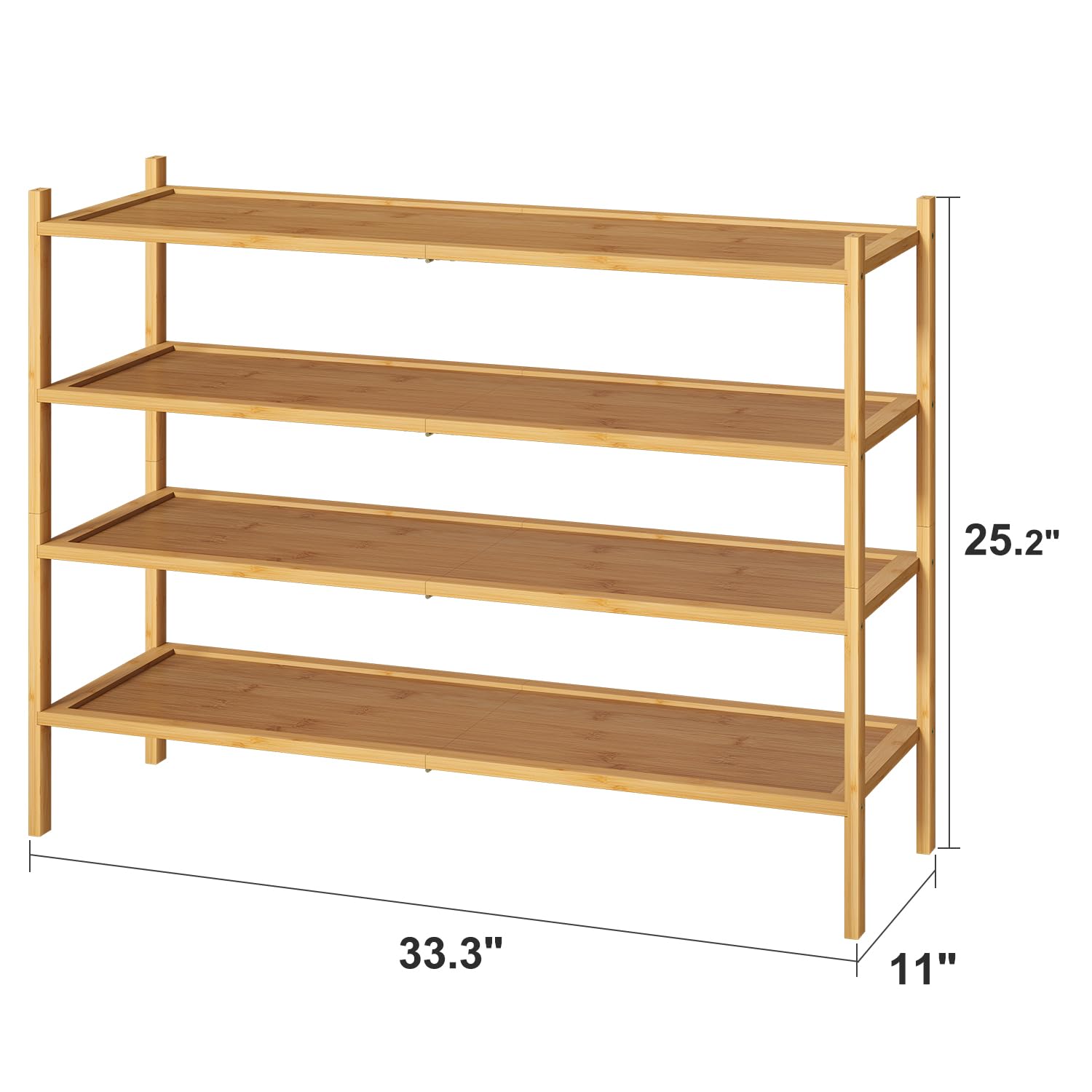 kiplant Long Shoe Rack, 4-Tier Bamboo Wood Shoe Rack, Stackable Shoe Rack for Closet, Entryway & Hallway - WoodArtSupply