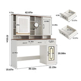 Maupvit Vanity Desk with Mirror and Lights, Makeup Table with Drawers & Jewelry Cabinet, Large Vanity with Storage, Bedroom Dressing Table (White) Maupvit