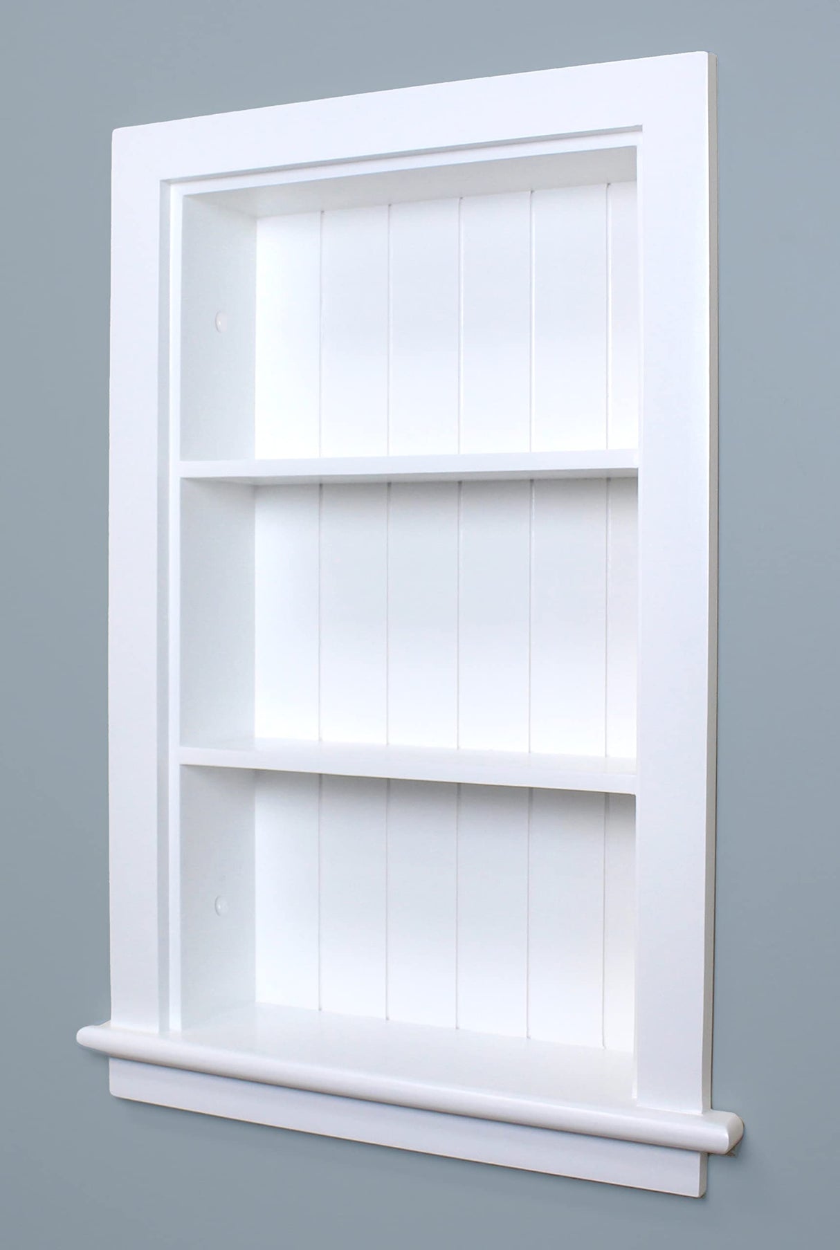Fox Hollow Furnishings 14x24 Aiden Recessed Wall Niche Medicine Cabinet Replacement, in The Wall Bathroom Cabinet Insert Shelf/Shelves, Made in North America, Real Wood, NO MDF, Beadboard, White Fox Hollow Furnishings