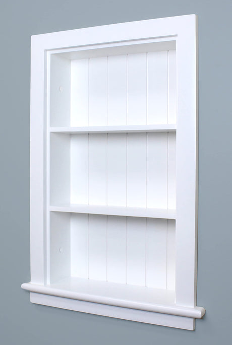 Fox Hollow Furnishings 14x24 Aiden Recessed Wall Niche Medicine Cabinet Replacement, in The Wall Bathroom Cabinet Insert Shelf/Shelves, Made in North America, Real Wood, NO MDF, Beadboard, White Fox Hollow Furnishings