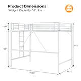 VINGLI Loft Bed Full Size with Flat Rungs for Adults, Kids and Young Teens, No Box Spring Required,Heavy Duty Metal Slat Support,White VINGLI